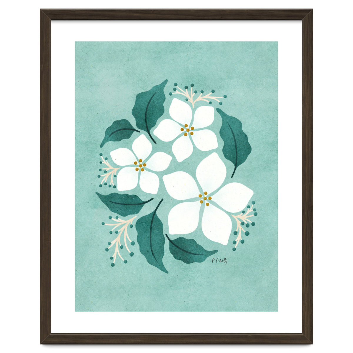 White Flowers On Mint