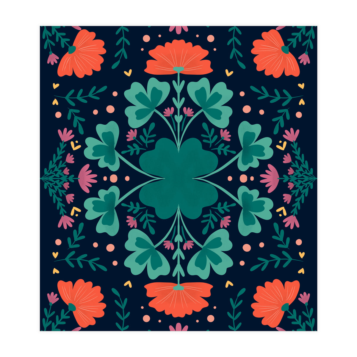 Clovers And Flowers Teal and Orange (Print Only)