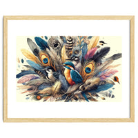 Kingfisher And Songbirds In Peacock Feathers