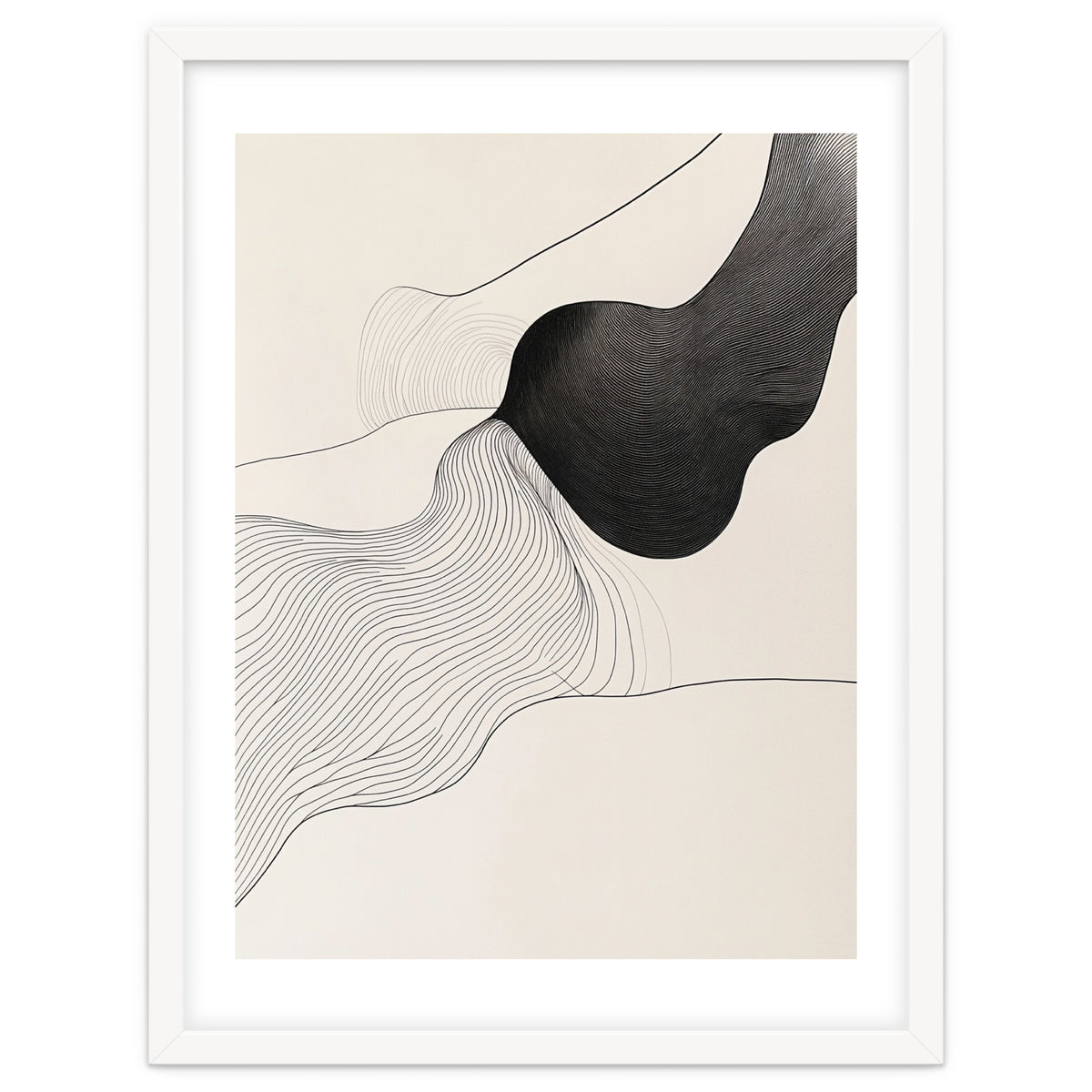 Abstract Black And White Organic Flowing Lines Art