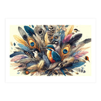 Kingfisher And Songbirds In Peacock Feathers (Print Only)