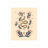 Snake And Flowers Beige And Indigo (Print Only) thumbnail