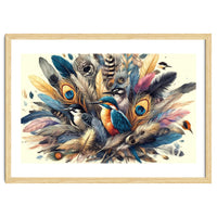 Kingfisher And Songbirds In Peacock Feathers