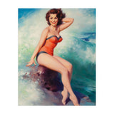 Pinup Girl Posing In Front Of Big Waves On The Beach (Print Only) thumbnail
