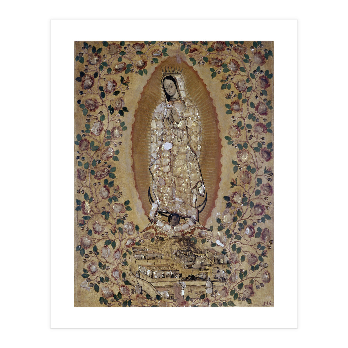 VIRGIN DE GUADALUPE - 1697 - ENCONCHADO PAINTING. JUAN y MIGUEL GONZALEZ PINTORES siglo XVII. (Print Only)