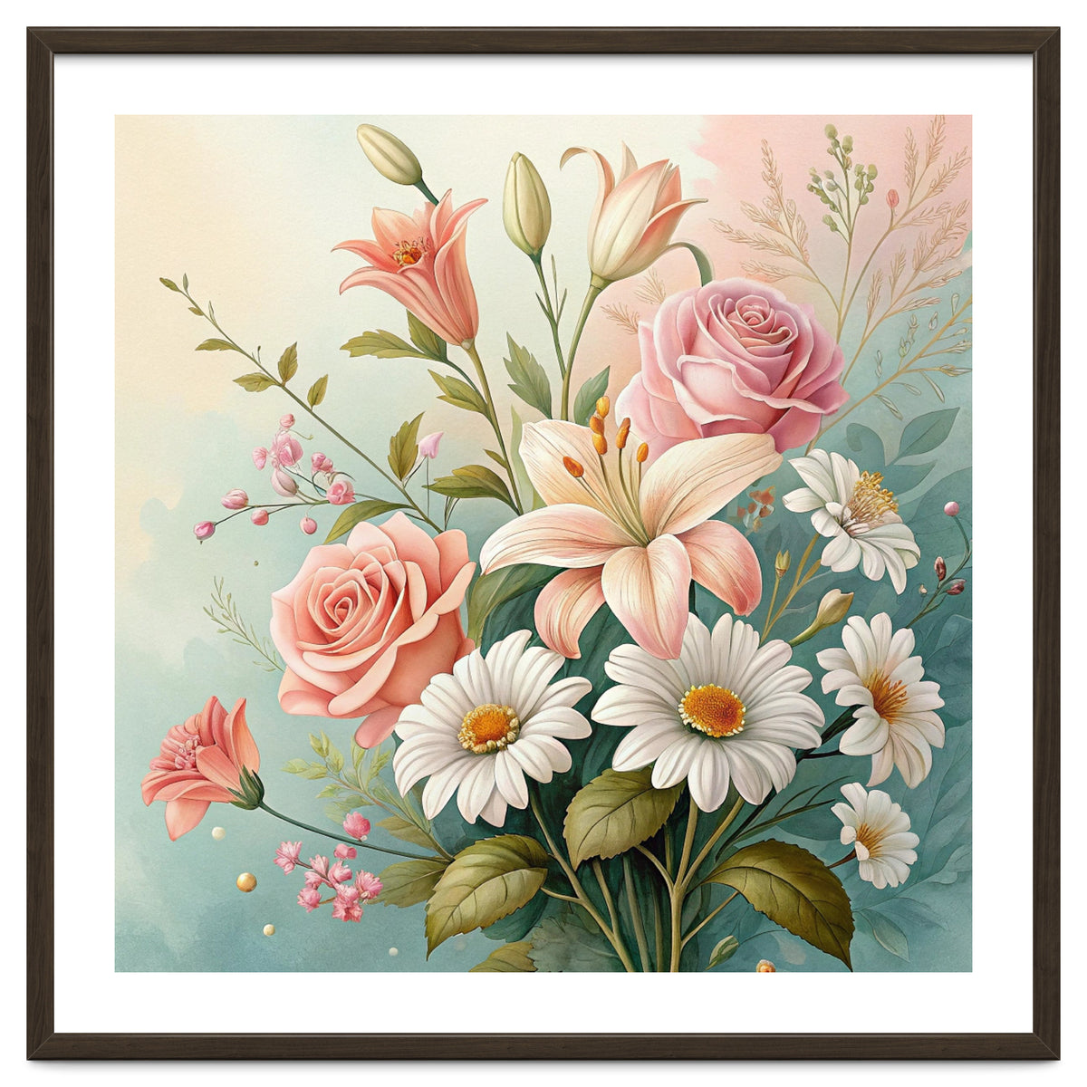 Elegant Pastel Floral Bouquet Illustration