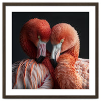 Close Up Of Two Flamingos Nuzzling Together