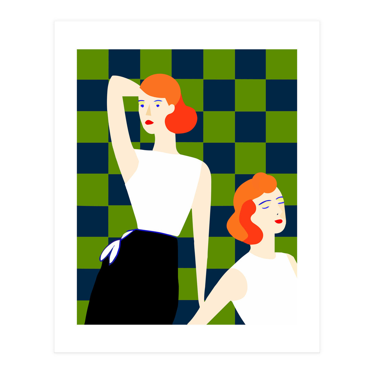 Moods, Checkers Girl Friends Chic Chess, Modern Bohemian Eclectic Woman Girl Boss, Bff Fashion Style (Print Only)