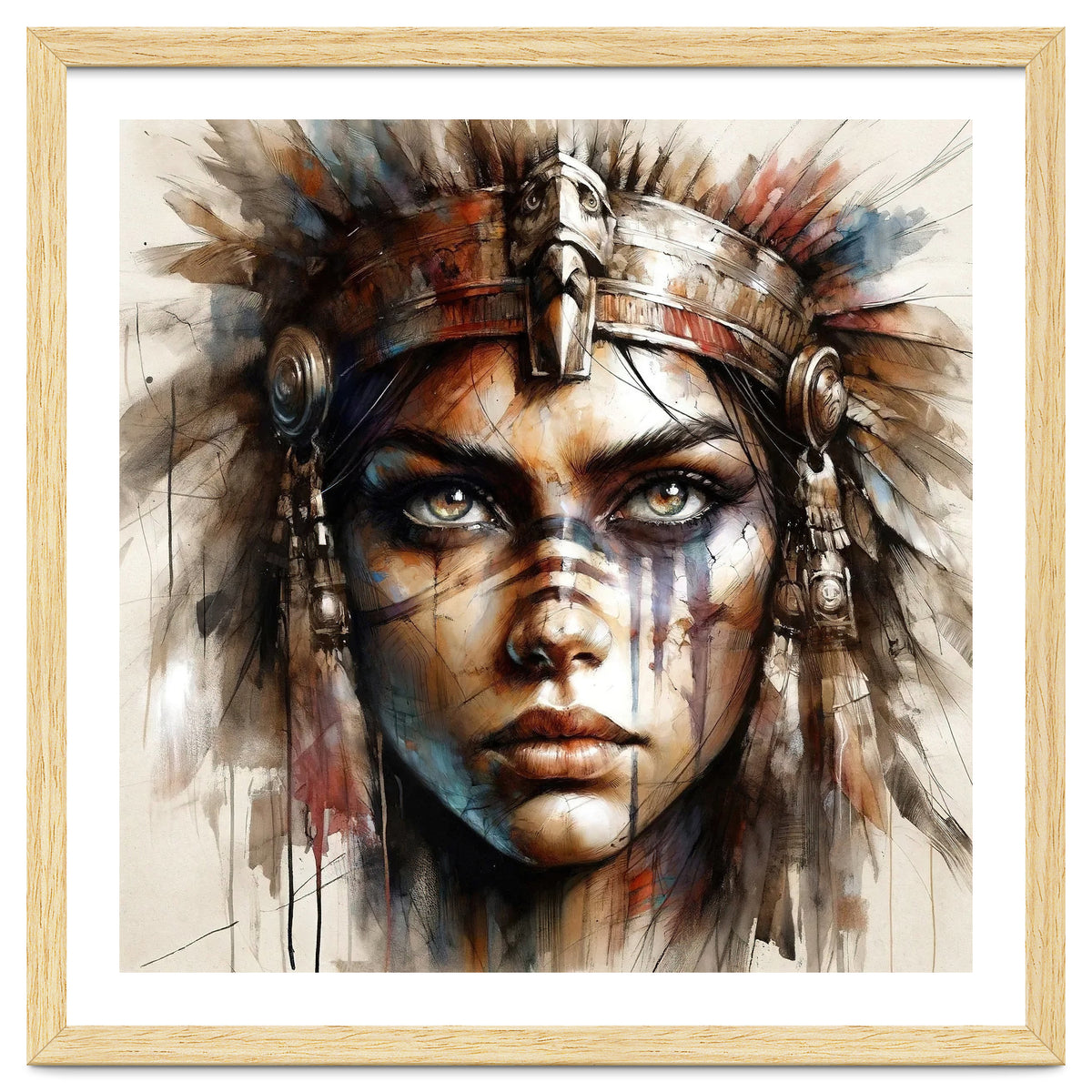 Regal Warrior Woman Watercolor Portrait