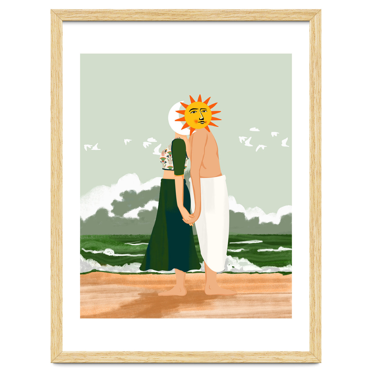 Celestial Union, Sun & Moon Love Couple, Ocean Sea Beach Landscape Nature, Summer Bohemian People