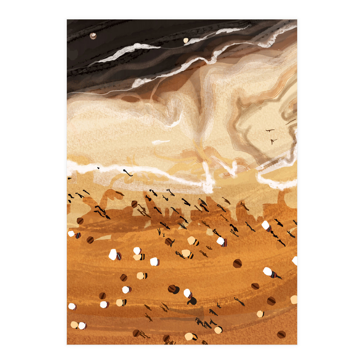 Coffee Beach, Ocean Sea Beachy Tropical Summer, Travel Painting Nature Landscape Waves People Sand (Print Only)