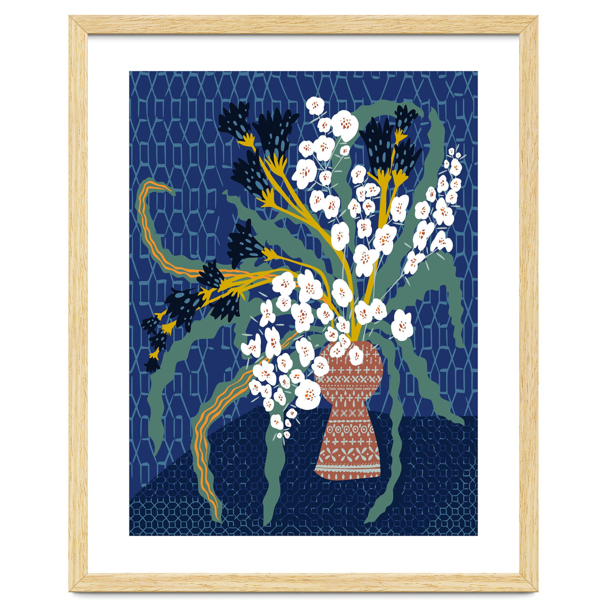 Floral contemporary still life dark blue