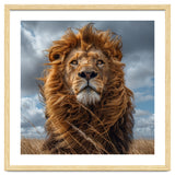 Majestic Lion Portrait Windblown Mane Outdoors thumbnail