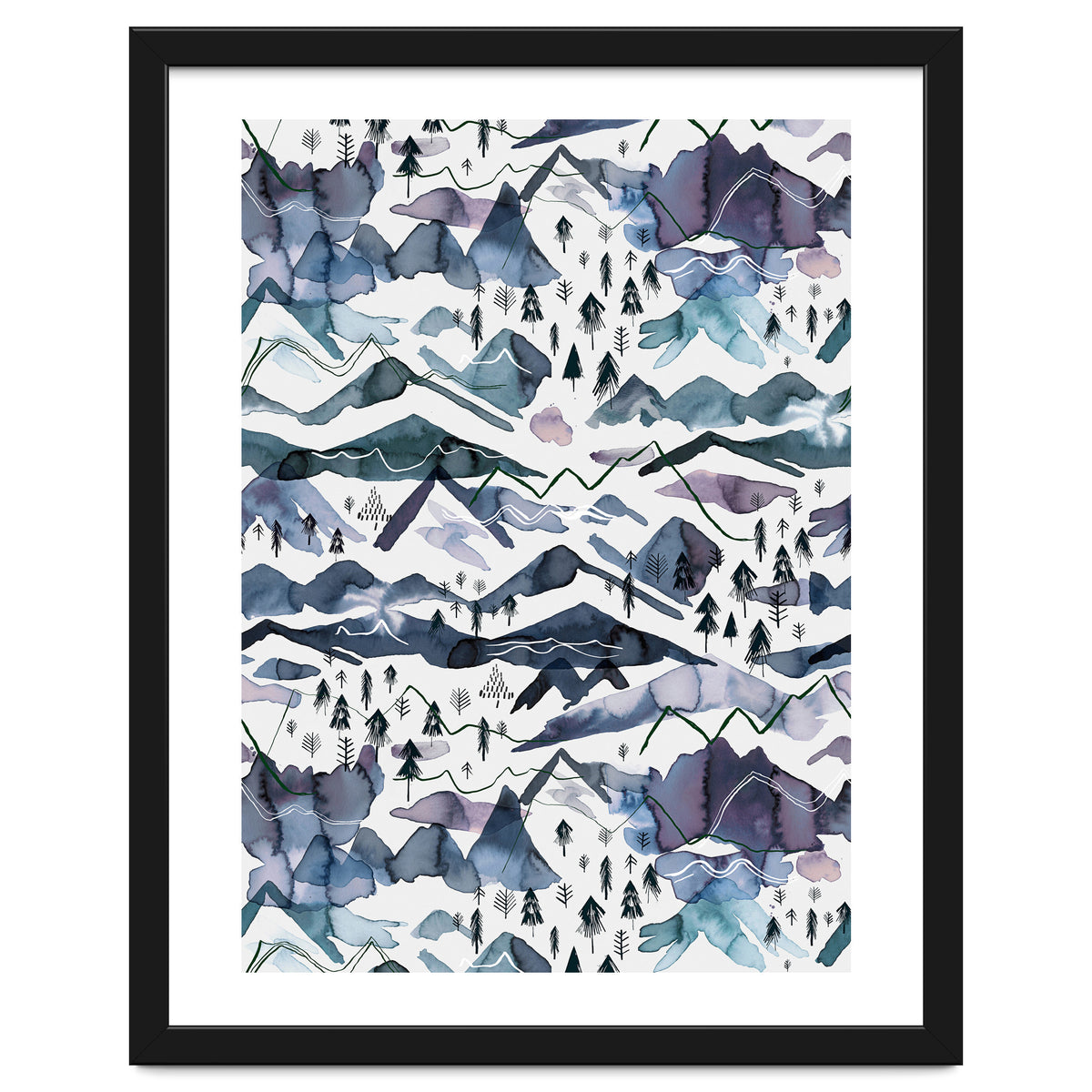 Watercolor Landscape Blue Mountains