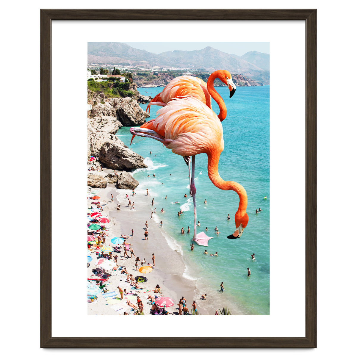 Flamingos on the Beach, Wildlife Surrealism Birds, Nature Flamingo Fantasy Beach Summer Photography