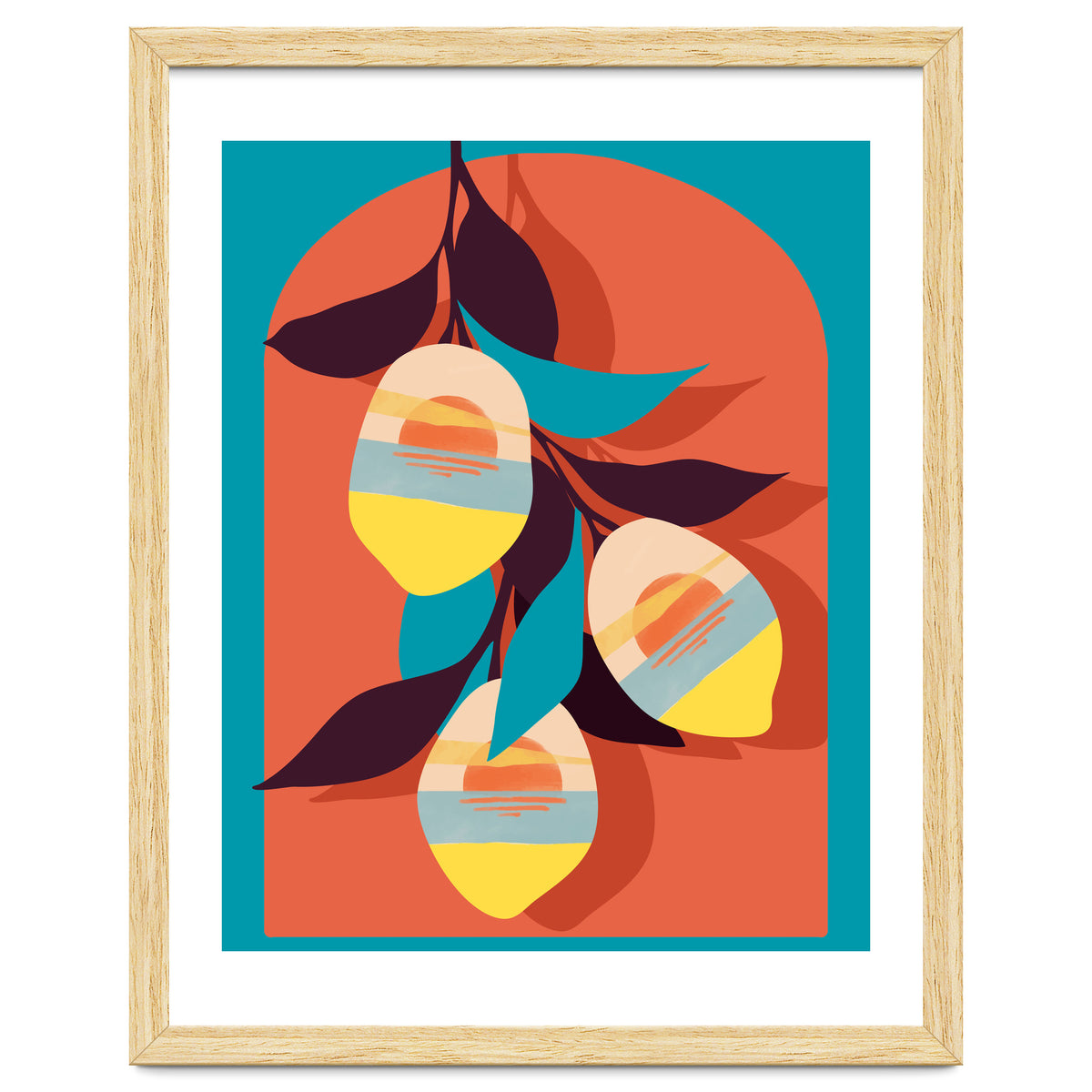 Lemon Sunset, Eclectic Botanical Colorful Bohemian Fruits, Food Pop Of Color Lime Retro