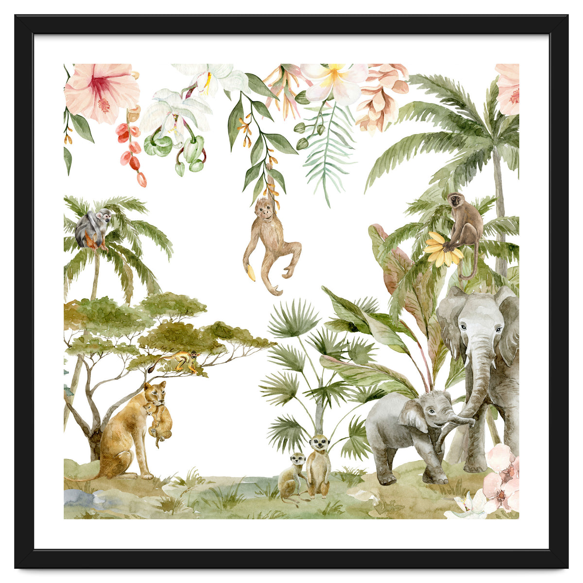 Watercolor Wild Animals Jungle