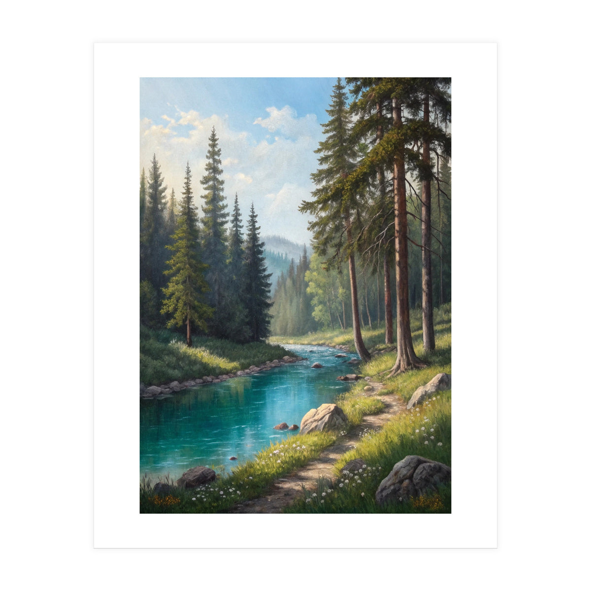Serene Alpine Forest River Landscape (Print Only)