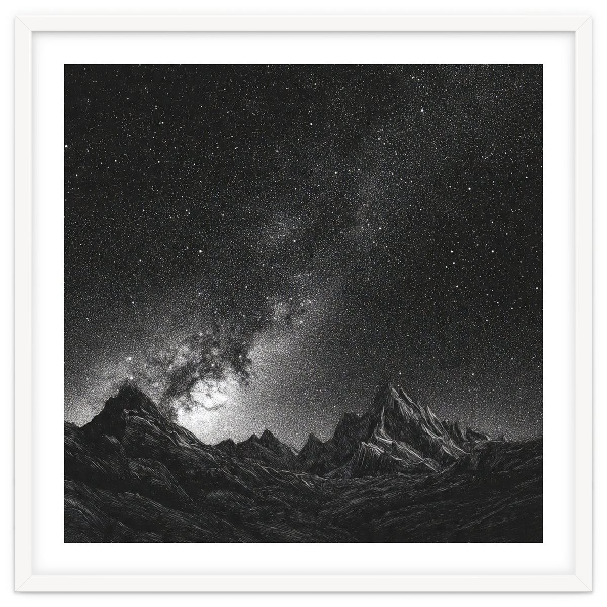 Starlit Mountain Majesty: Detailed Monochrome Milky Way