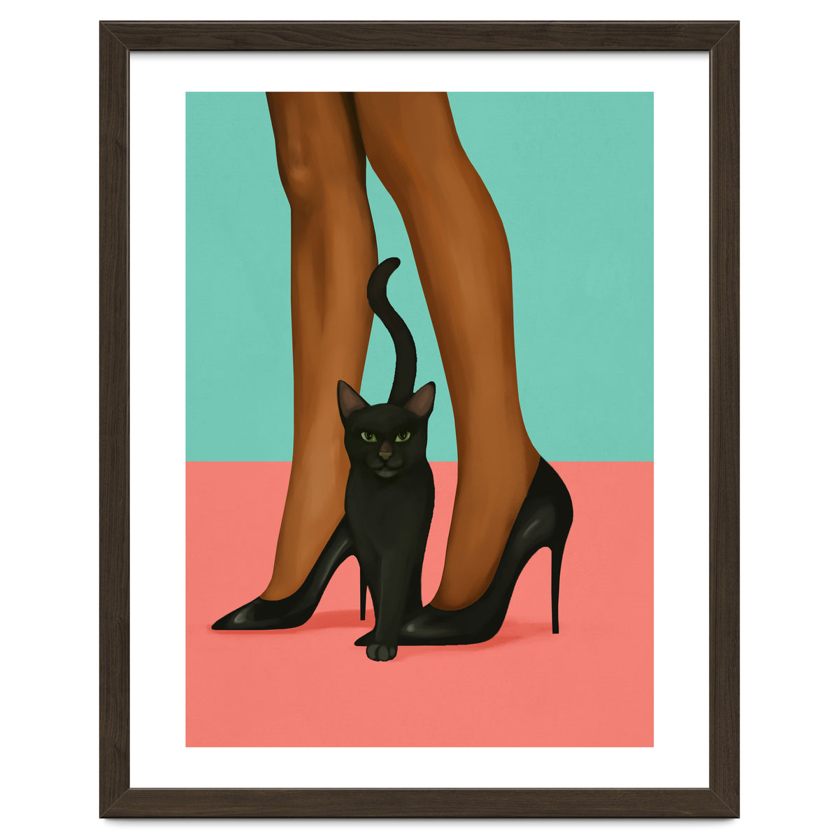 Woman In Heels With Black Cat