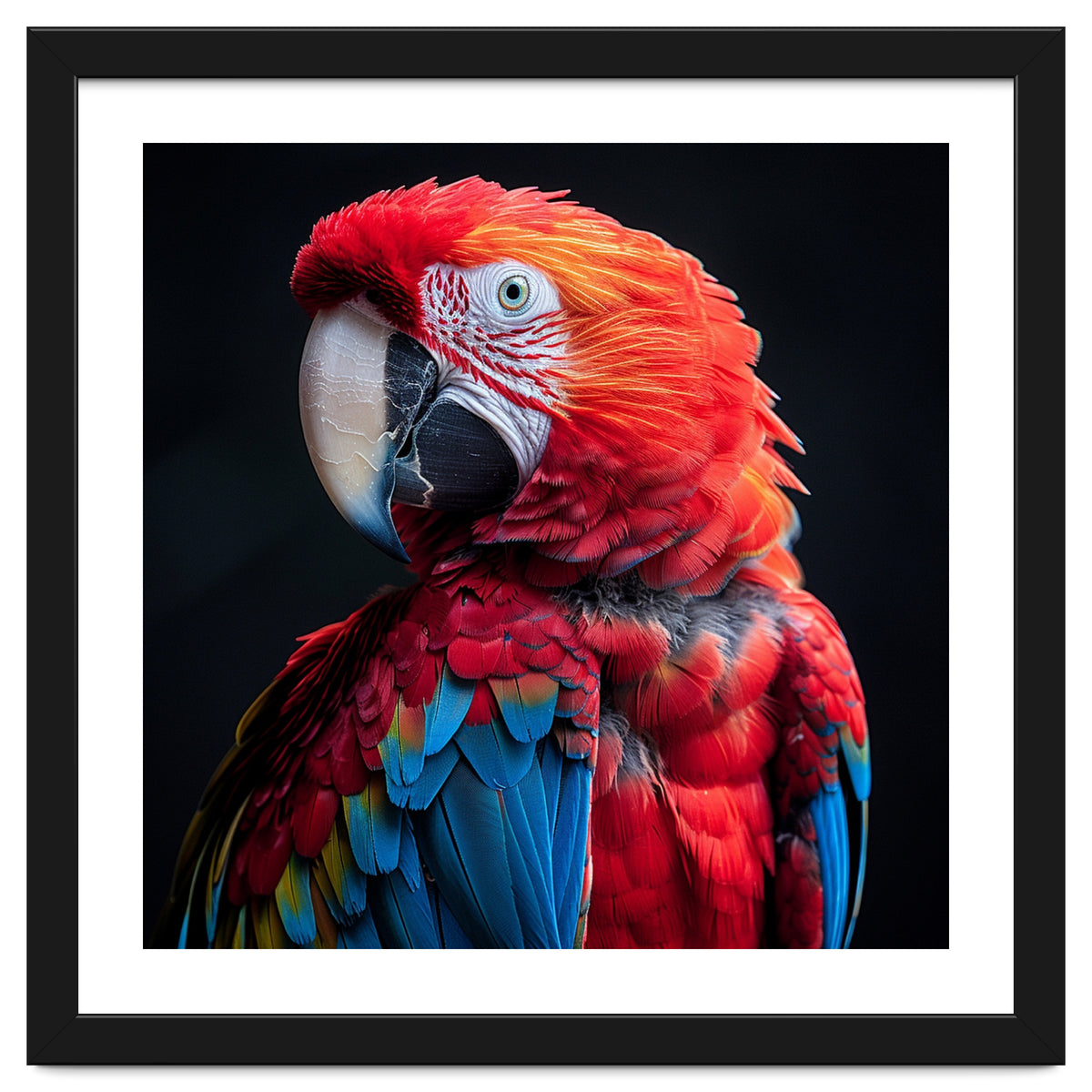 Scarlet Macaw Parrot Detailed Feather Close Up Portrait