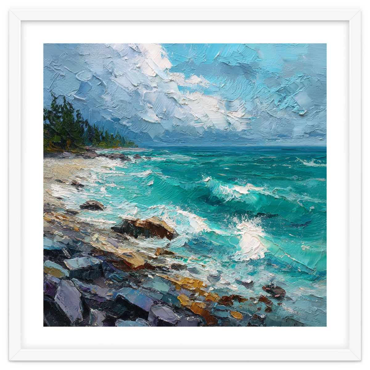 Coastal Turquoise Shoreline with Crashing Ocean Waves