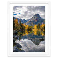 Golden Autumn Reflection: Majestic Mountain Wilderness Landscape