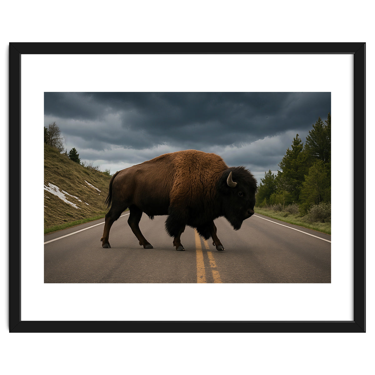 Bison on the Road , Yellowstone Wildlife Photography