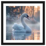 Serene White Swan Gliding On Misty Water thumbnail