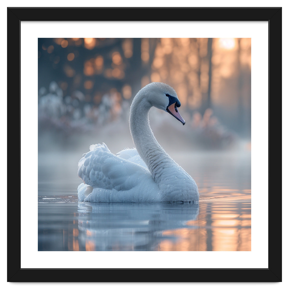 Serene White Swan Gliding On Misty Water