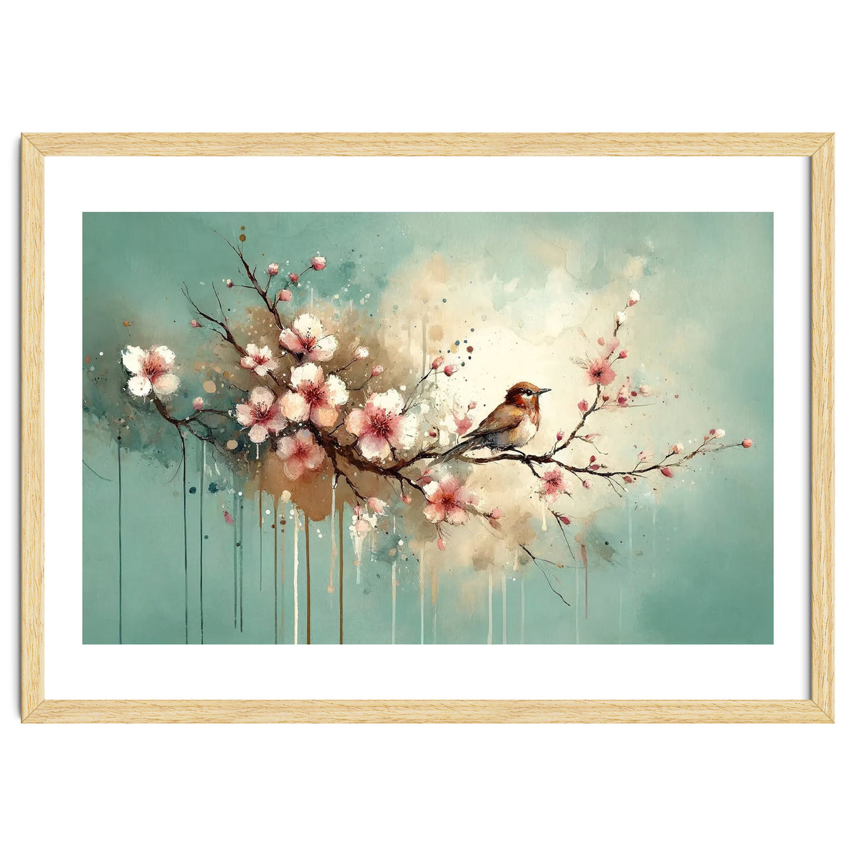 Bird Resting On Cherry Blossom Branch