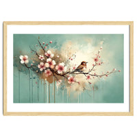 Bird Resting On Cherry Blossom Branch