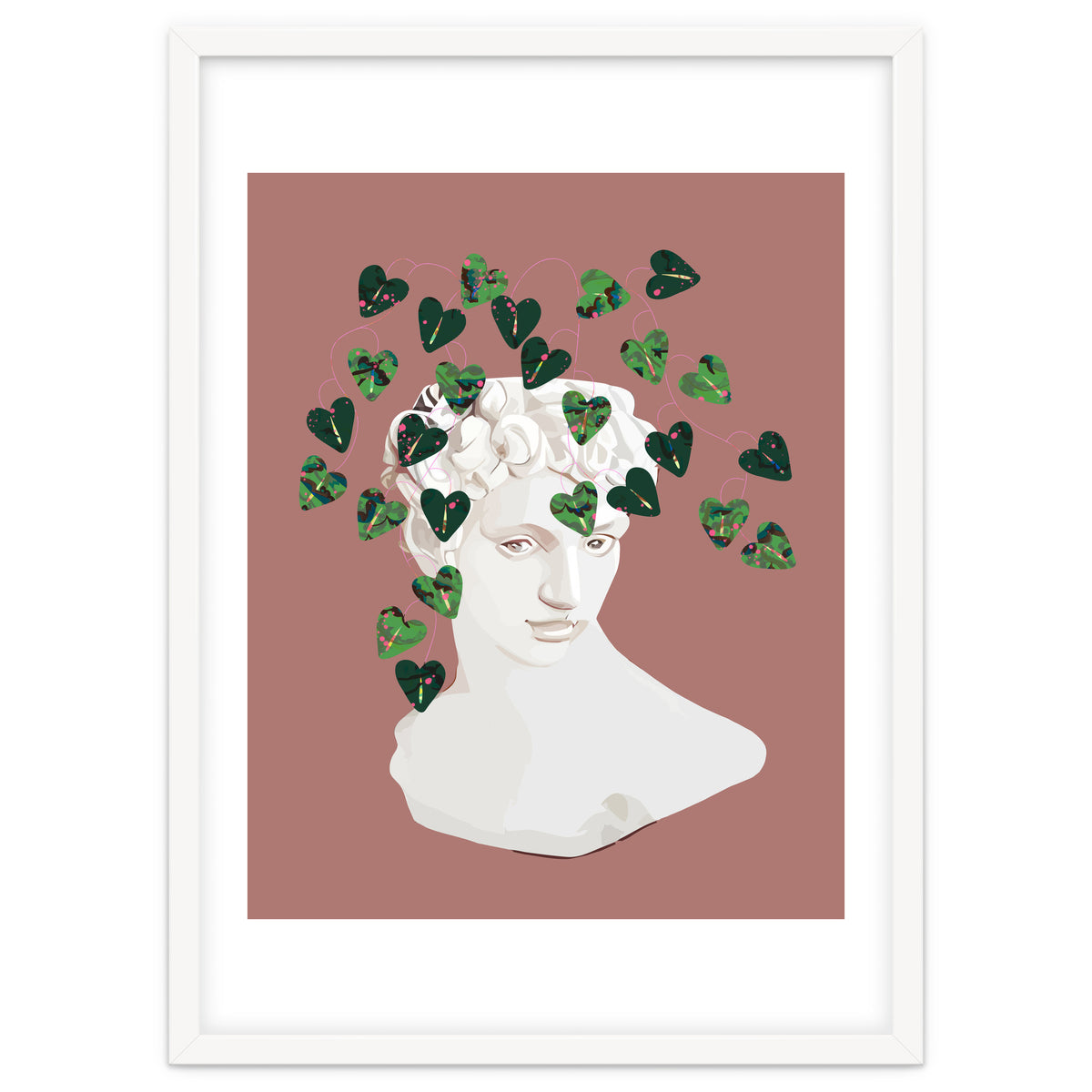 Roman Planter, Plant Pot, Botanical Nature Victorian Statue Face, Eclectic Bohemian Plant Lady Illustration