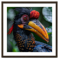 Close Up Of Helmeted Hornbill Bird In Rain