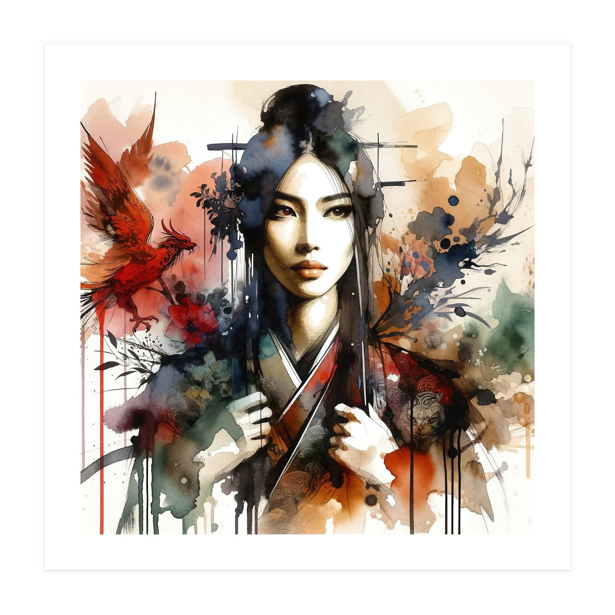 Phoenix Spirit Asian Warrior Portrait (Print Only)