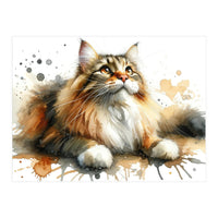 Majestic Cat With Watercolor Splashes (Print Only)