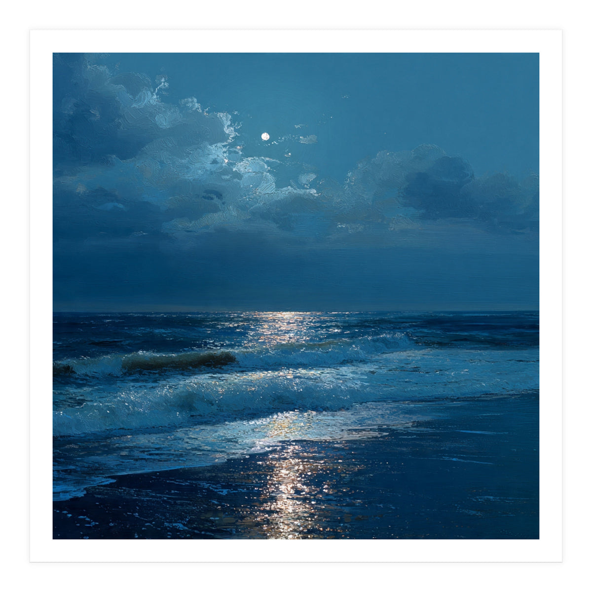 Moonlit Shoreline with Crashing Surf (Print Only)