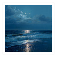 Moonlit Shoreline with Crashing Surf (Print Only)