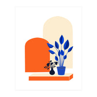 Bohemian Window Seat, Abstract Minimal Architecture, Eclectic Shapes Botanical House Plants (Print Only)