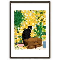 Urban Jungle Cat, Black Cats Pets Terrazzo Decor, Whimsical Bohemian Animals Illustration, Eclectic Quirky Travel