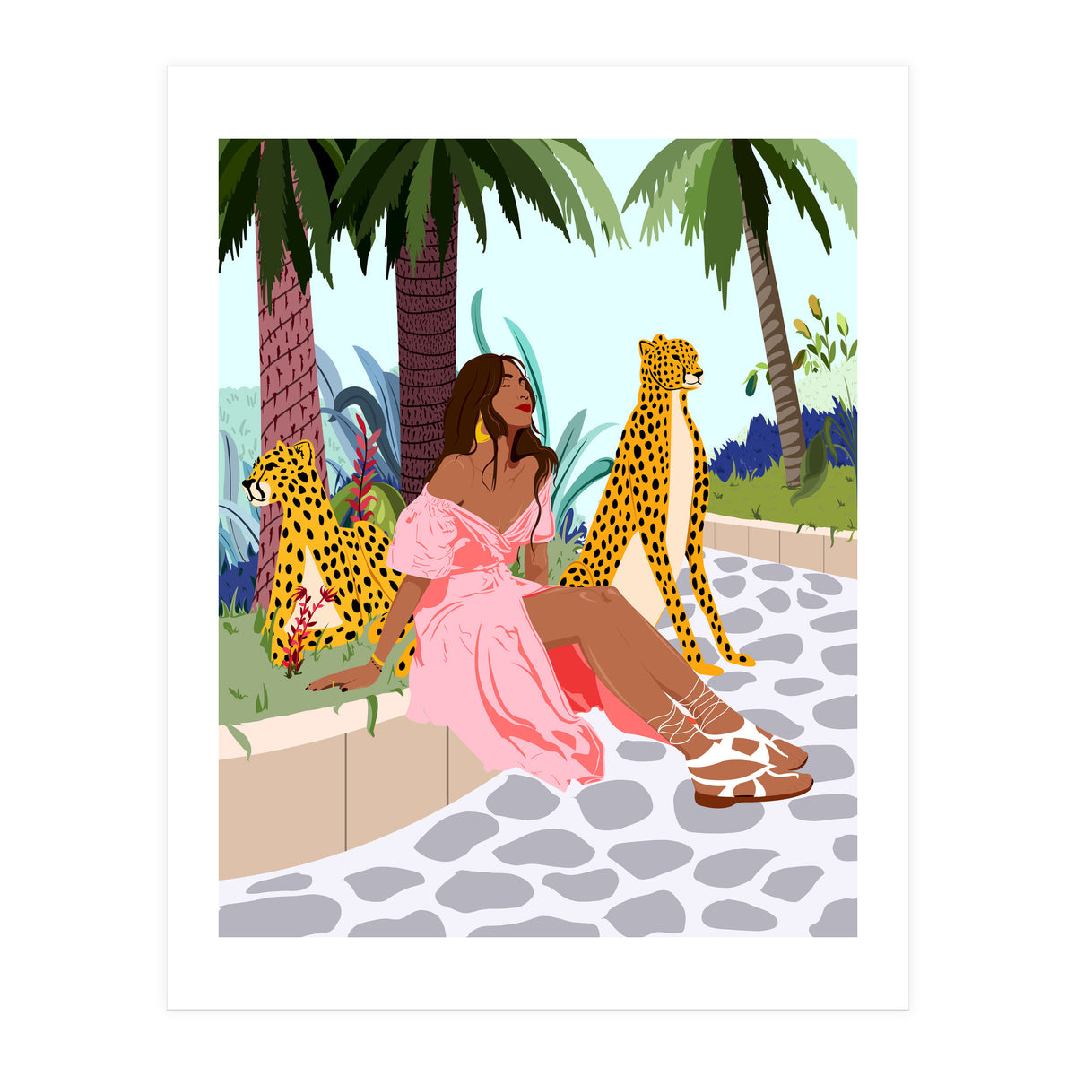 Spirit Animal, Cheetah, Leopard, Tiger Wildlife, Tropical Jungle Wild Cat Animals, Bohemian Woman Travel Garden Nature (Print Only)