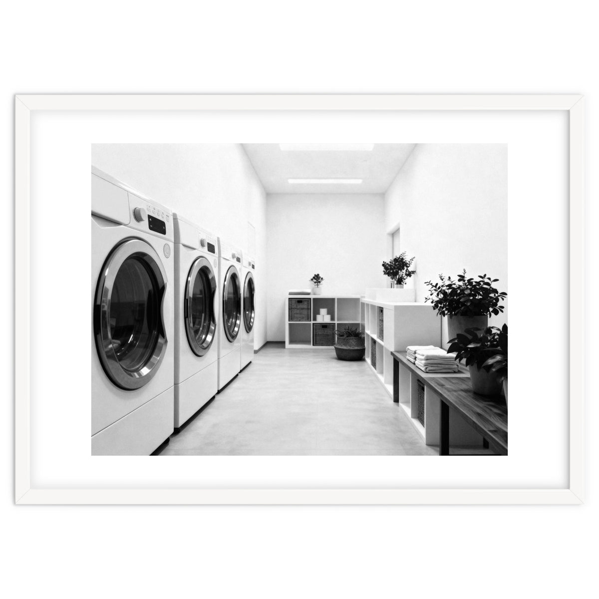 Minimalist Black and White Laundry Room Art, Washing Machine Photography