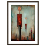 CITY HEIGHTS, three human-like forms of differing heights loom over the city below. thumbnail
