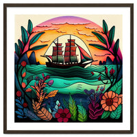 Folk Sunset Sailing Ship