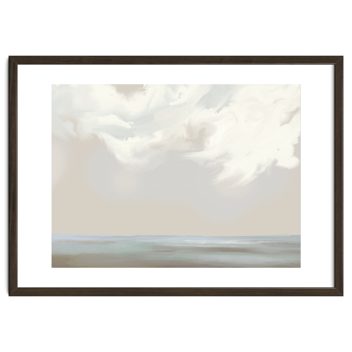 Abstract muted sea and clouds oil painting
