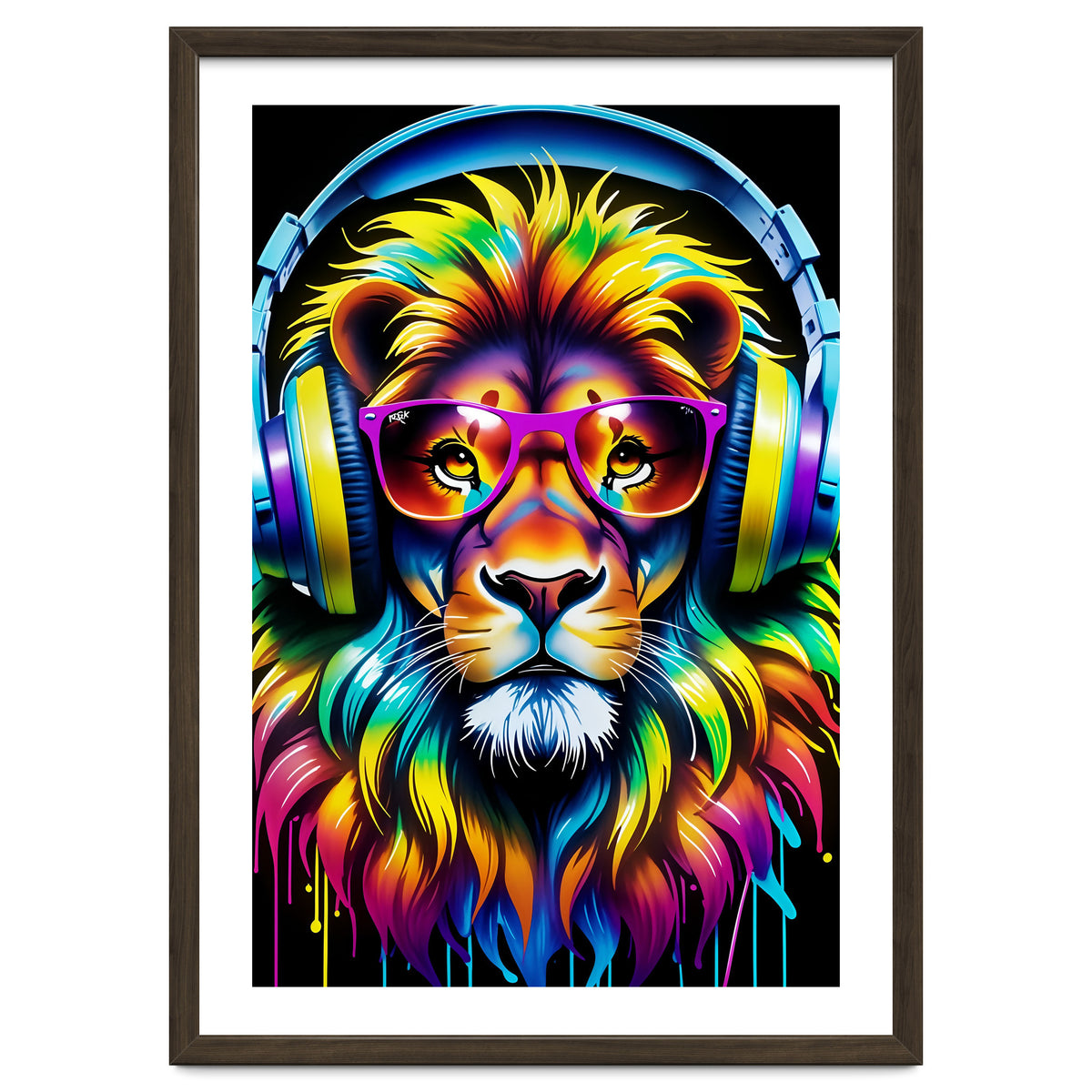 A Lion In Glasses Listens To Music