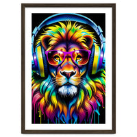 A Lion In Glasses Listens To Music