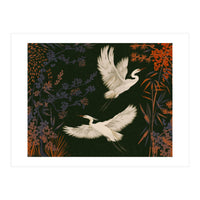 White Herons Flying Asian Art (Print Only)