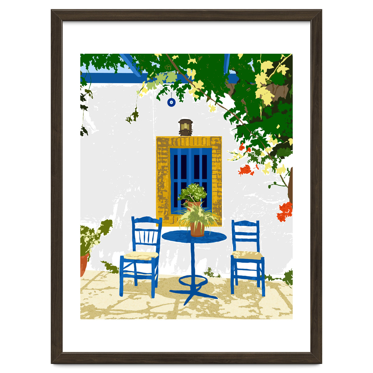 Greek Vacay For Two, Evil Eye Santorini Travel Summer, Eclectic Travel Architecture White Buildings Cafe