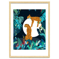 Over The Moon, Leopard In Love, Jungle Wildlife Tropical Tiger Botanical, Nature Cat Dark Animals